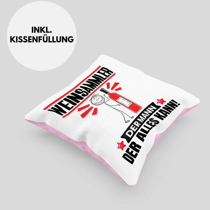 Weinsammler Kissen mit Füllung 40x40 Geschenk für Weinsammler Der Mann Der Alles Kann Geschenkidee zum Geburtstag (Grau) Rosa Trendation
