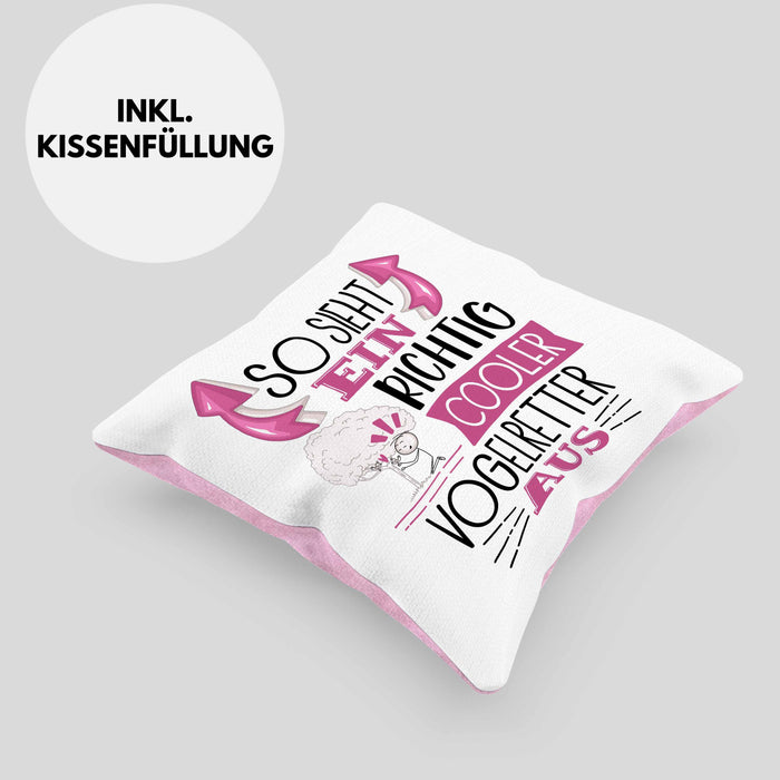So Sieht Ein Richtig Cooler Vogelretter Aus Kissen mit Füllung 40x40 Geschenk für Vogelretter Geschenkidee Spruch (Grau) Rosa Trendation