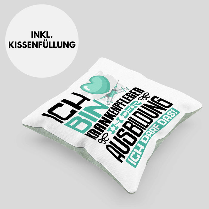 Krankenpfleger Ausbildung Kissen mit Füllung 40x40 Geschenk Ich Bin Krankenpfleger In Der Ausbildung Ich Darf Das Geschenkidee Spruch (Grau) Grün Trendation