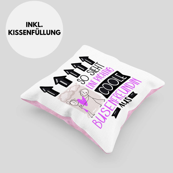 Busenfreundin Geschenk Kissen mit Füllung 40x40 Lustig Geschenkidee für Busenfreundin Geburtstag So Sieht Eine Richtig Coole Busenfreundin Aus Frauen Spruch (Grau) Rosa Trendation
