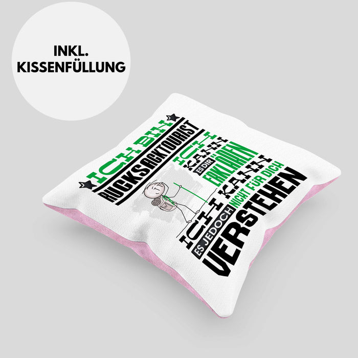 Rucksacktourist Geschenk Kaffee-Kissen mit Füllung 40x40 Geschenkidee für Rucksacktourist Ich Bin Rucksacktourist Ich Kann Es Dir Erklären Jedoch Nicht Für Dich Verstehen Spruch Lustig (Grau) Rosa Trendation