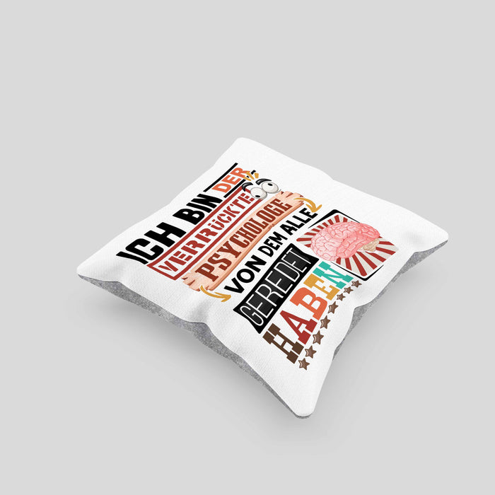 Psychologe Kissen mit Füllung 40x40 Geschenk Spruch Lustig Geschenkidee für Psychologe Geburtstag Ich Bin Der Verrückte Psychologe (Grau) Grau Trendation