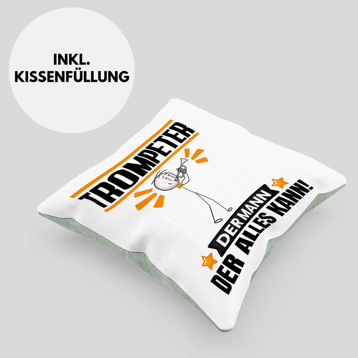 Trompeter Kissen mit Füllung 40x40 Geschenk für Trompeter Der Mann Der Alles Kann Geschenkidee zum Geburtstag (Grau) Grün Trendation