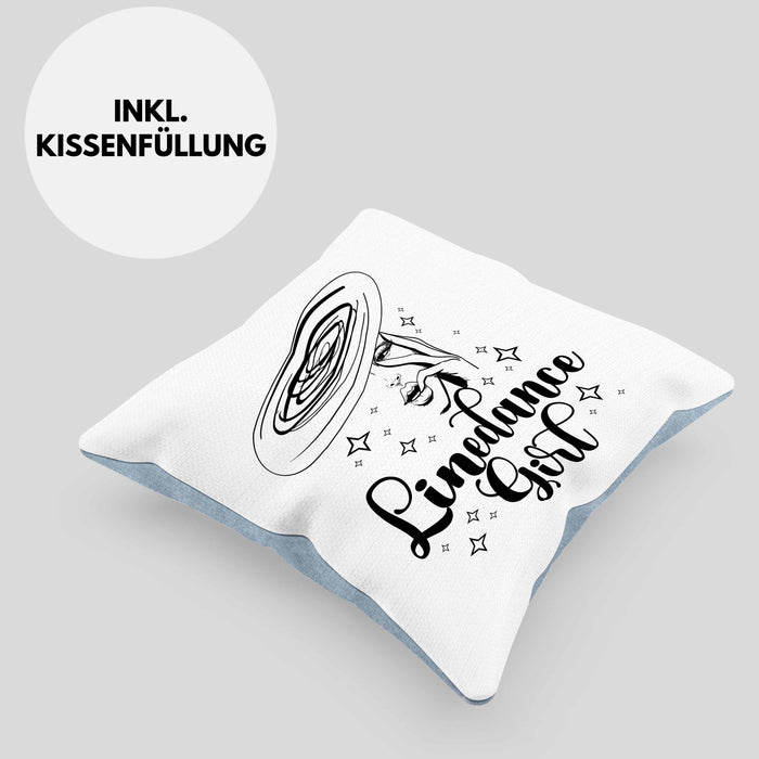 Linedance Geschenke Girl Kissen mit Füllung 40x40 Geschenkidee Spruch Line Dance Frauen Sprüche (Grau) Blau Trendation