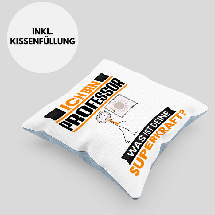 Professor Kissen mit Füllung 40x40 Geschenk für Professor Geburtstag Lustiger Spruch Was Ist Deine Superkraft (Grau) Blau Trendation