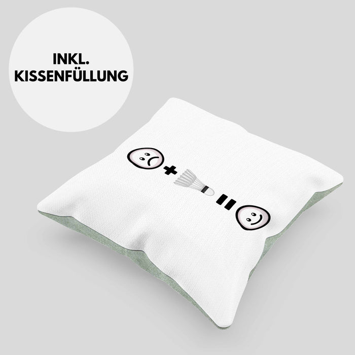 Badminton Kissen mit Füllung 40x40 Geschenk für Badminton-Spieler Trainer Lustige Geschenkidee :( + Badminton = :) Geburtstag (Grau) Grün Trendation