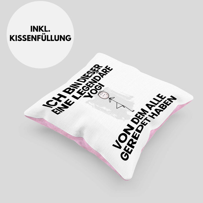 Yogi Geschenk Kissen mit Füllung 40x40 Lustige Geschenkidee Geburtstag für Yogi Ich Bin Dieser Legendäre Yogi Von Dem Alle Geredet Haben (Grau) Rosa Trendation