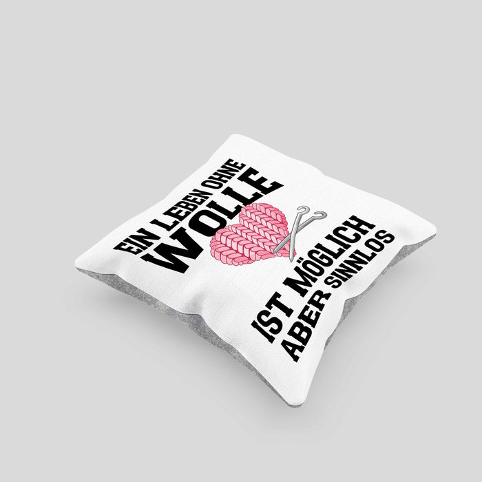 Häkeln Zubehör Kissen mit Füllung 40x40 Geschenk Stricken Geschenke Häkel Oma Mama Ein Leben Ohne Wolle (Grau) Grau Trendation