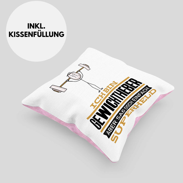 Gewichtheber Geschenk Kissen mit Füllung 40x40 Ich Bin Gewichtheber Aber Sag Doch Einfach Superheld Lustige Geschenkdiee für Gewichtheber (Grau) Rosa Trendation