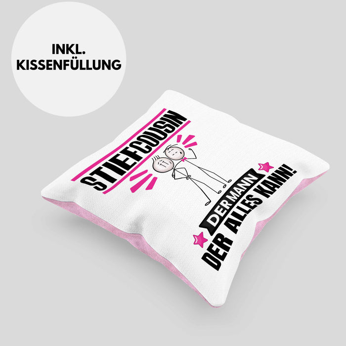 Stiefcousin Kissen mit Füllung 40x40 Geschenk für Stiefcousin Der Mann Der Alles Kann Geschenkidee zum Geburtstag (Grau) Rosa Trendation