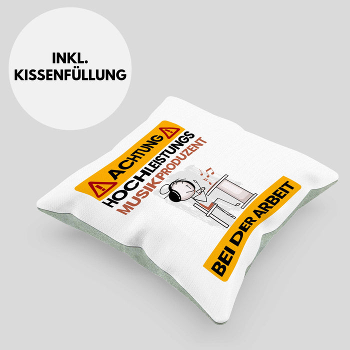 Musikproduzent Kissen mit Füllung 40x40 Geschenk Lustiger Spruch Geschenkidee für Musikproduzent Achtung Hochleistungs Musikproduzent Bei Der Arbeit (Grau) Grün Trendation