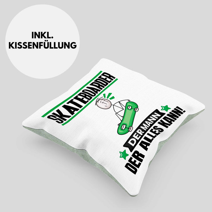 Skateboarder Kissen mit Füllung 40x40 Geschenk für Skateboarder Der Mann Der Alles Kann Geschenkidee zum Geburtstag (Grau) Grün Trendation