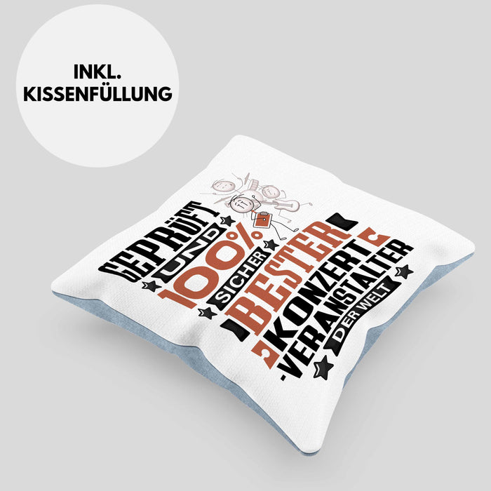 Konzertveranstalter Geschenk Lustiger Spruch für Konzertveranstalter Geschenkidee Bester Konzertveranstalter Der WeltKissen mit Füllung 40x40 (Grau) Blau Trendation