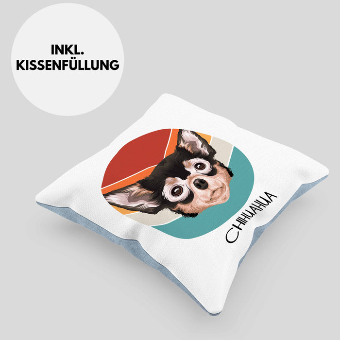 Chihuahua Besitzer Kissen mit Füllung 40x40 Geschenk Lustiger Spruch Geschenkidee Chihuahua Mama Papa (Grau) Blau Trendation