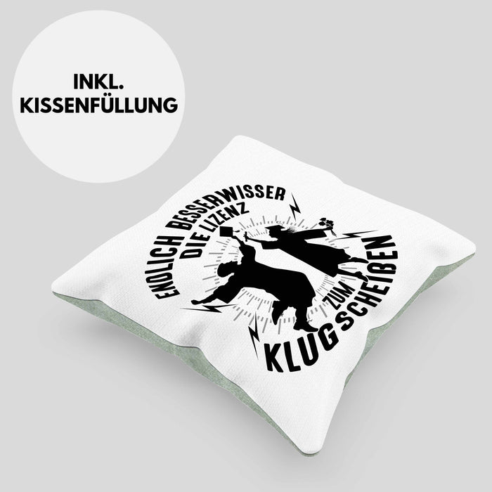 Bachelor Kissen mit Füllung 40x40 Master Studium Endlich Besserwisser Geschenk (Grau) Grün Trendation