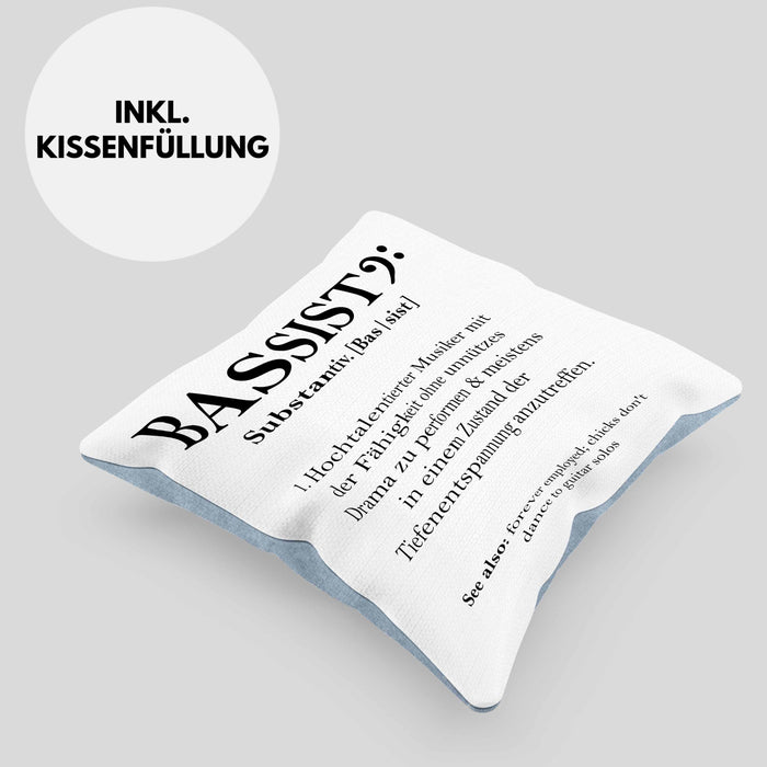 Bassist Kissen mit Füllung 40x40 Geschenk Definition Lustiger Spruch Bass-Spieler Geschenkidee (Grau) Blau Trendation