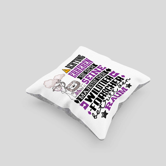 Wildtierforscher Geschenk Kissen mit Füllung 40x40 Lustiger Spruch Erheben Sie Sich Der Wildtierforscher Betritt den Raum (Grau) Grau Trendation