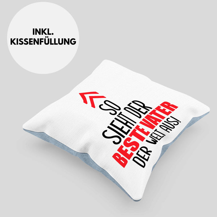Vater Kissen mit Füllung 40x40 Geschenk Lustiger Spruch So Sieht Der Beste Papa Der Welt Aus Geschenkidee Geburtstag Vatertag (Grau) Blau Trendation