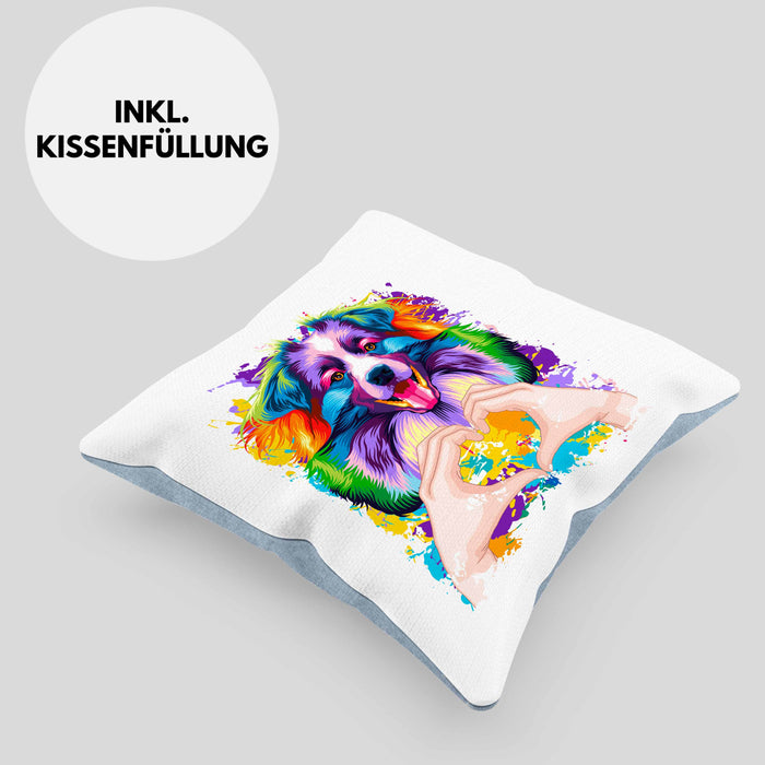 Australian Shepherd Besitzer Farbe Love Kissen mit Füllung 40x40 Geschenk Lustiger Spruch Geschenkidee Australian Shepherd Besitzerin (Grau) Blau Trendation