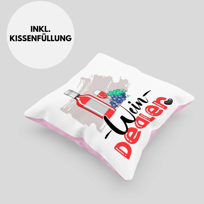 Wein Dealer Kissen mit Füllung 40x40 Geschenk für Weinverkäufer Geburtstag Spruch Geschenkidee Bester Weinverkäufer Weinhändler (Grau) Rosa Trendation