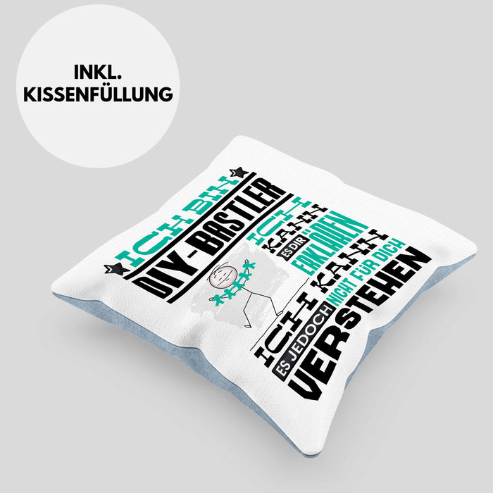DIY-Bastler Geschenk Kaffee-Kissen mit Füllung 40x40 Geschenkidee für DIY-Bastler Ich Bin DIY-Bastler Ich Kann Es Dir Erklären Jedoch Nicht Für Dich Verstehen Spruch Lustig (Grau) Blau Trendation
