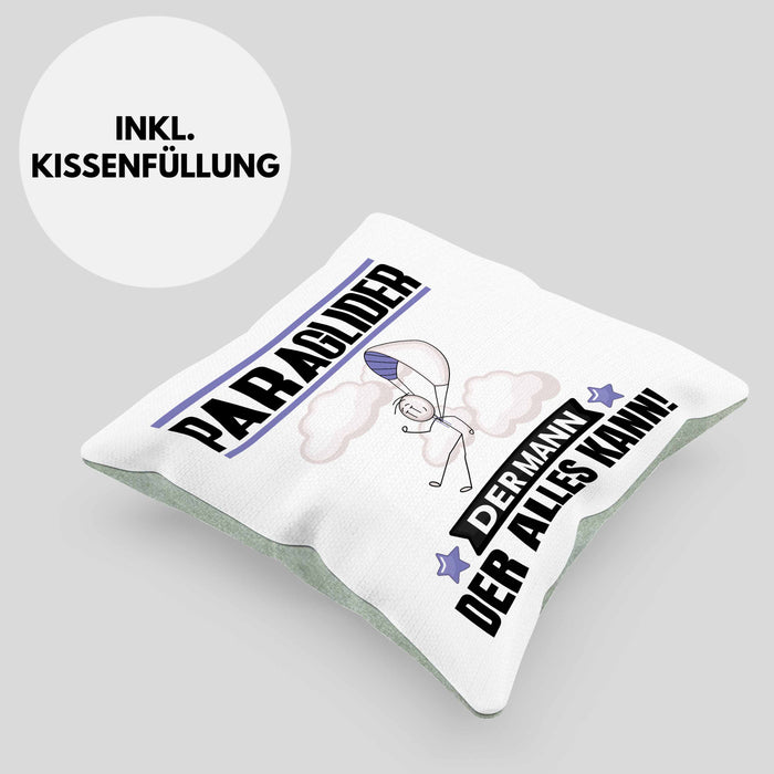 Paraglider Kissen mit Füllung 40x40 Geschenk für Paraglider Der Mann Der Alles Kann Geschenkidee zum Geburtstag (Grau) Grün Trendation