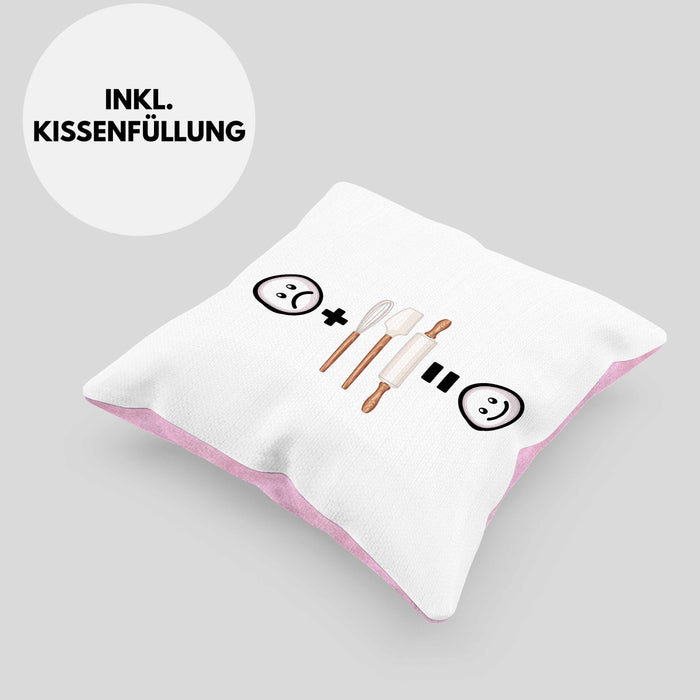 Bäcker Kissen mit Füllung 40x40 Geschenk für Bäckerei Bäcker Lustige Geschenkidee :( + Backen = :) Geburtstag (Grau) Rosa Trendation