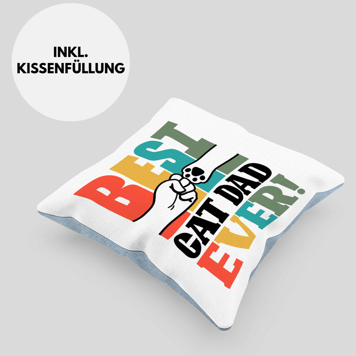 Geschenk für besten Katzenvater: "Best Cat Dad Ever" Kissen mit Füllung 40x40 Vatertag (Grau) Blau Trendation