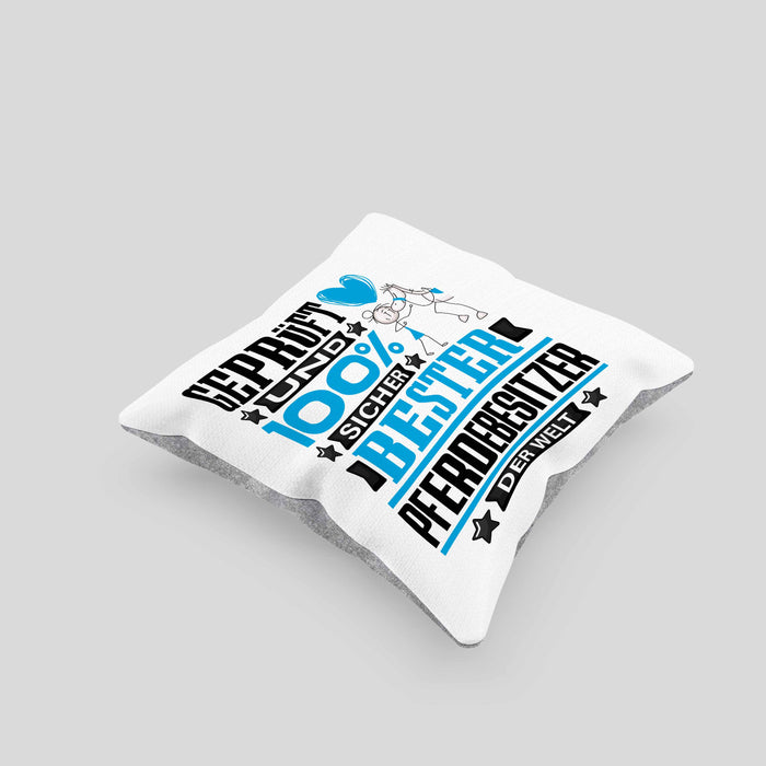 Pferdebesitzer Geschenk Lustiger Spruch für Pferdebesitzer Geschenkidee Bester Pferdebesitzer Der WeltKissen mit Füllung 40x40 (Grau) Grau Trendation