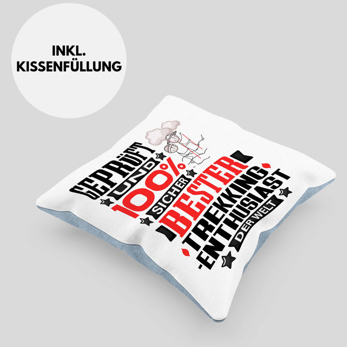 Trekking-Enthusiast Geschenk Lustiger Spruch für Trekking-Enthusiast Geschenkidee Bester Trekking-Enthusiast Der WeltKissen mit Füllung 40x40 (Grau) Blau Trendation