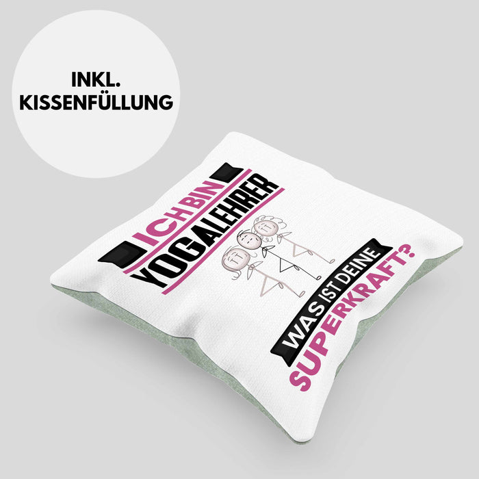 Yogalehrer Kissen mit Füllung 40x40 Geschenk für Yogalehrer Geburtstag Lustiger Spruch Was Ist Deine Superkraft (Grau) Grün Trendation