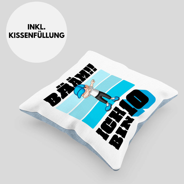 10 Geburtstag Junge Jungen Geschenke Kissen mit Füllung 40x40 10er Geburtstag 10 Jahre Alt Geschenkidee (Grau) Blau Trendation