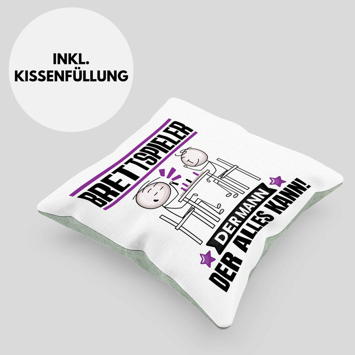 Brettspieler Kissen mit Füllung 40x40 Geschenk für Brettspieler Der Mann Der Alles Kann Geschenkidee zum Geburtstag (Grau) Grün Trendation