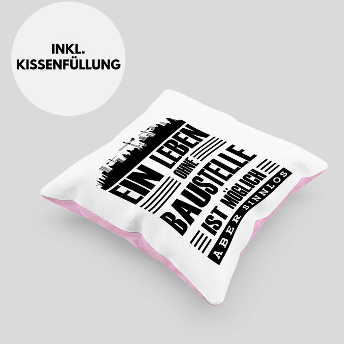 Lustige Kissen mit Füllung 40x40 Bauarbeiter Baustellenliebhaber Geschenkidee Baustelle (Grau) Rosa Trendation