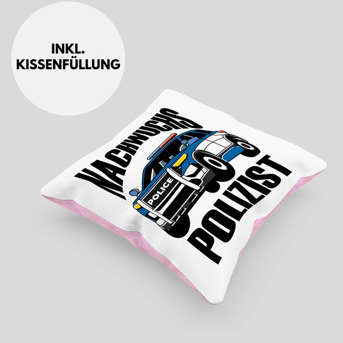 Einschulung Kissen mit Füllung 40x40 für Jungs - "Nachwuchs Polizist" Geschenk kleine Schulanfänger (Grau) Rosa Trendation