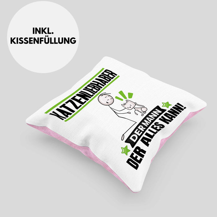 Katzenliebhaber Kissen mit Füllung 40x40 Geschenk für Katzenliebhaber Der Mann Der Alles Kann Geschenkidee zum Geburtstag (Grau) Rosa Trendation