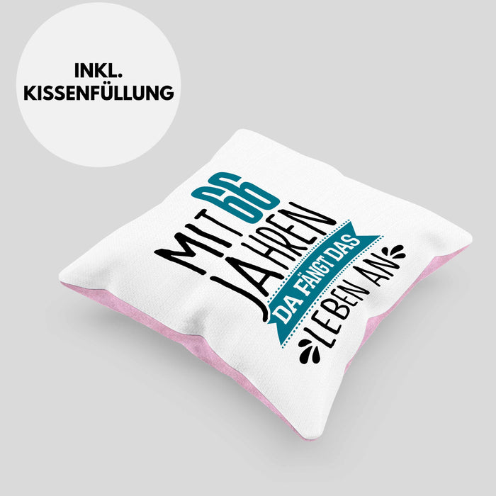 Trendation - Lustiges Geschenk 66. Geburtstag für Männer und Frauen Kissen mit Füllung 40x40 66er Geschenkiee Spruch (Grau) Rosa Trendation
