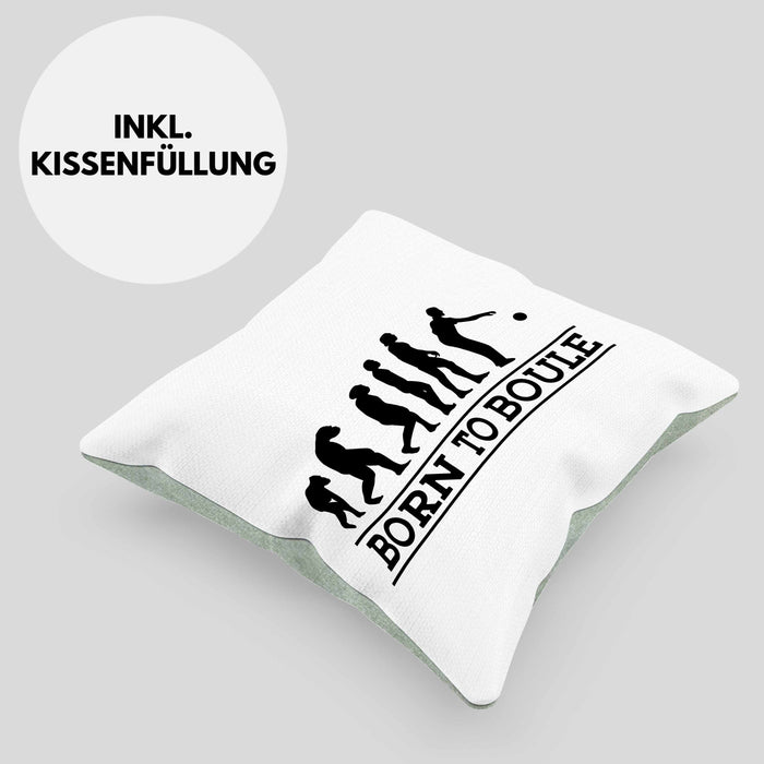 Boule Kissen mit Füllung 40x40 Geschenk Boule-Spieler Geschenkidee Spruch Geboren zum Boule (Grau) Grün Trendation
