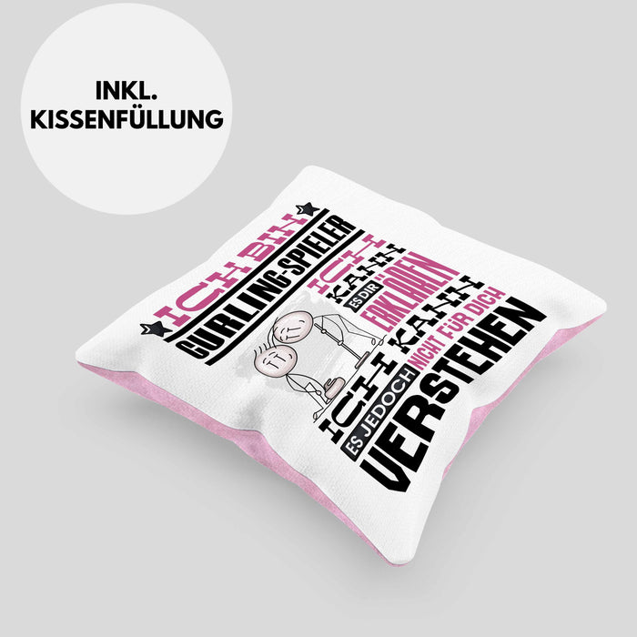 Curling-Spieler Geschenk Kaffee-Kissen mit Füllung 40x40 Geschenkidee für Curling-Spieler Ich Bin Curling-Spieler Ich Kann Es Dir Erklären Jedoch Nicht Für Dich Verstehen Spruch Lustig (Grau) Rosa Trendation
