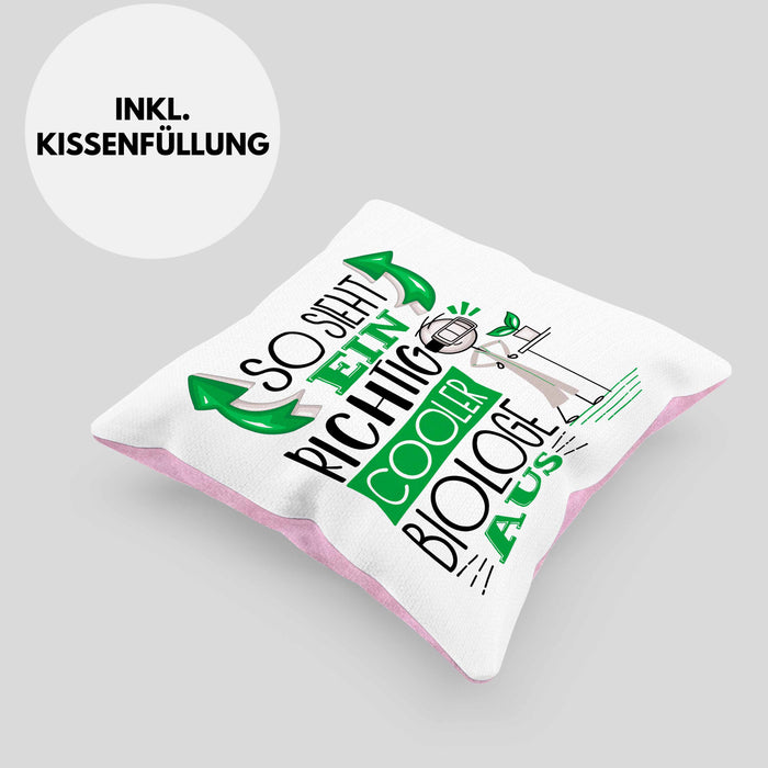 Biologe Kissen mit Füllung 40x40 Geschenk So Sieht Ein RIchtig Cooler Biologe Aus Geschenkidee Lustiger Spruch Geburtstag Biologie Student (Grau) Rosa Trendation