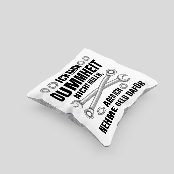 KFZ Mechaniker Geschenk Lustig Kissen mit Füllung 40x40 Automechaniker Handwerker Mechatroniker Werkstatt Kissen mit Füllung 40x40 (Grau) Grau Trendation