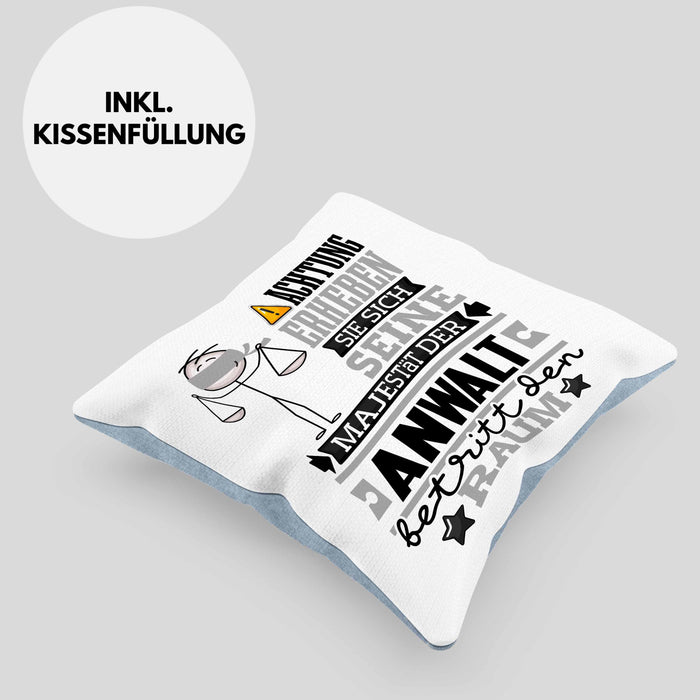 Anwalt Geschenk Kissen mit Füllung 40x40 Lustiger Spruch Erheben Sie Sich Der Anwalt Betritt den Raum (Grau) Blau Trendation