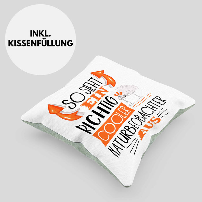 So Sieht Ein Richtig Cooler Naturbeobachter Aus Kissen mit Füllung 40x40 Geschenk für Naturbeobachter Geburtstag Geschenkdiee (Grau) Grün Trendation