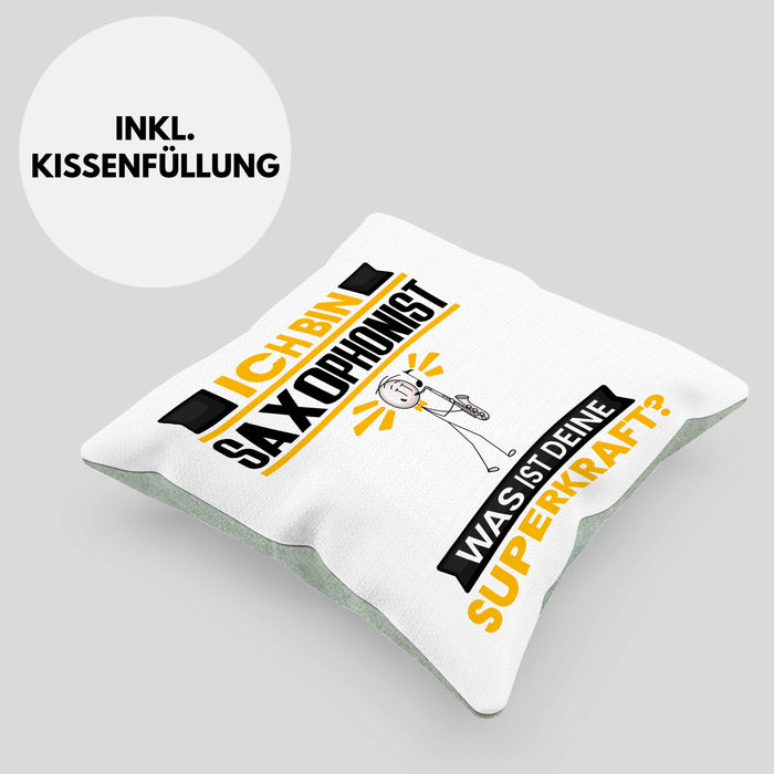 Saxophonist Kissen mit Füllung 40x40 Geschenk für Saxophonist Geburtstag Lustiger Spruch Was Ist Deine Superkraft (Grau) Grün Trendation