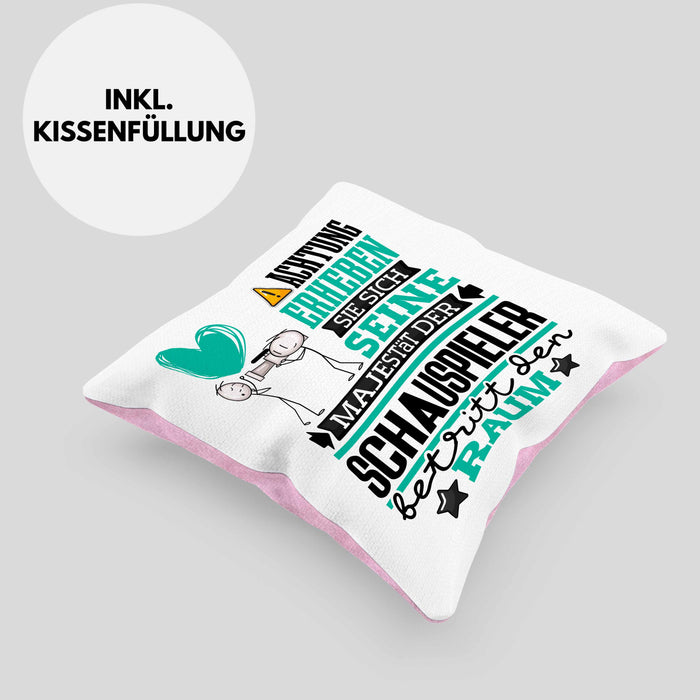 Schauspieler Geschenk Kissen mit Füllung 40x40 Lustiger Spruch Erheben Sie Sich Der Schauspieler Betritt den Raum (Grau) Rosa Trendation