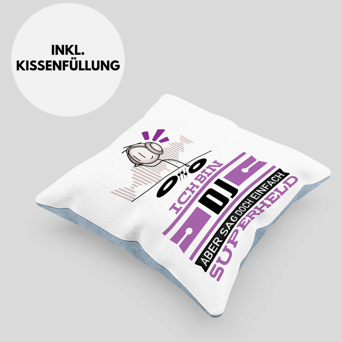 DJ Geschenk Kissen mit Füllung 40x40 Ich Bin DJ Aber Sag Doch Einfach Superheld Lustige Geschenkdiee für DJ (Grau) Blau Trendation
