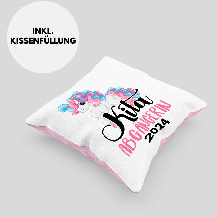 Kita Abgängerin 2024 Einschulung Mädchen Geschenk Kissen mit Füllung 40x40 Schulstart 1. Schultag Schuleinführung Schulanfang Geschenkidee Schulkind (Grau) Rosa Trendation