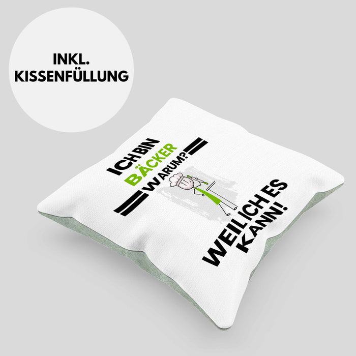 Bäcker Geschenk Kissen mit Füllung 40x40 Lustiger Spruch Ich Bin Bäcker Warum Weil Ich Es Kann Geschenkidee Bester Bäcker Geburtstag (Grau) Grün Trendation