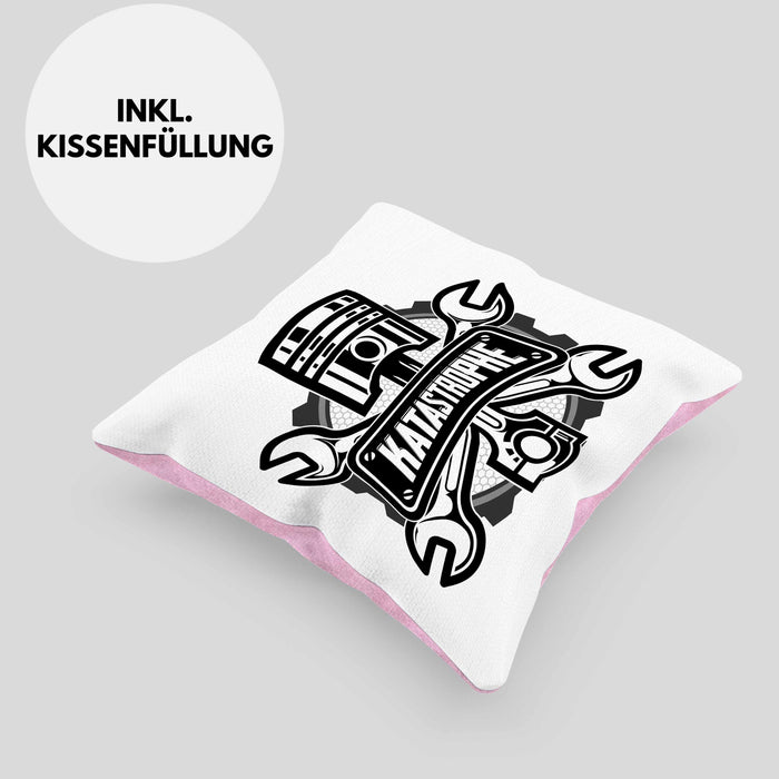 KFZ Mechaniker Kissen mit Füllung 40x40 Geschenk Spruch Männer KFZ Mechatroniker Geschenkidee Werkstatt Katastrophe (Grau) Rosa Trendation
