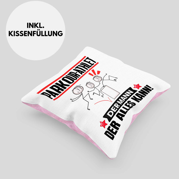 Parkour-Athlet Kissen mit Füllung 40x40 Geschenk für Parkour-Athlet Der Mann Der Alles Kann Geschenkidee zum Geburtstag (Grau) Rosa Trendation